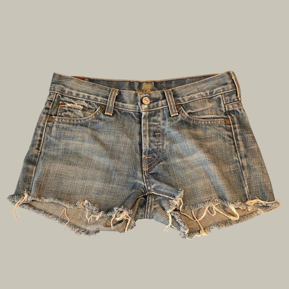 7 For All Mankind Womens Cut Off Denim Shorts Size 25 Blue Frayed Hem Beach